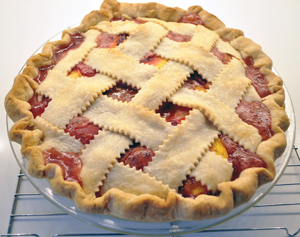 Peach pie with latice top crust