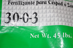 Fertilizer label 30-0-3