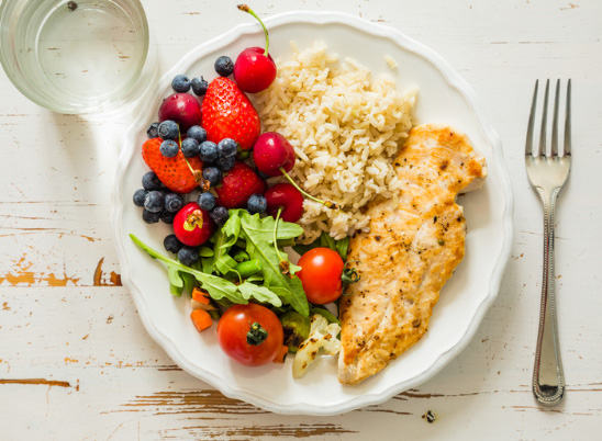 fruit and vegetables on half of your plate