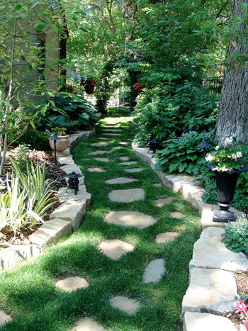 Stepping stone walking path in grass