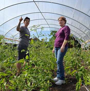 Women famers in high tunnel.