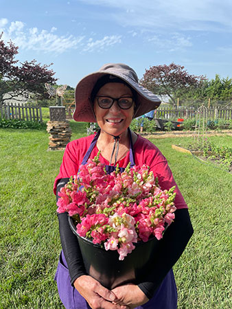 cut flowers in a bucket